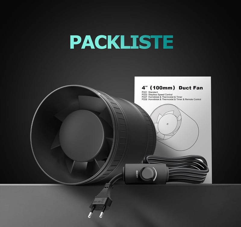 BUMSOU 100 mm állítható fordulatú csőventilátor 145 m3/h csendes inline elszívó dupla golyóscsapággyal fekete üvegház sátor garázs WC-hez