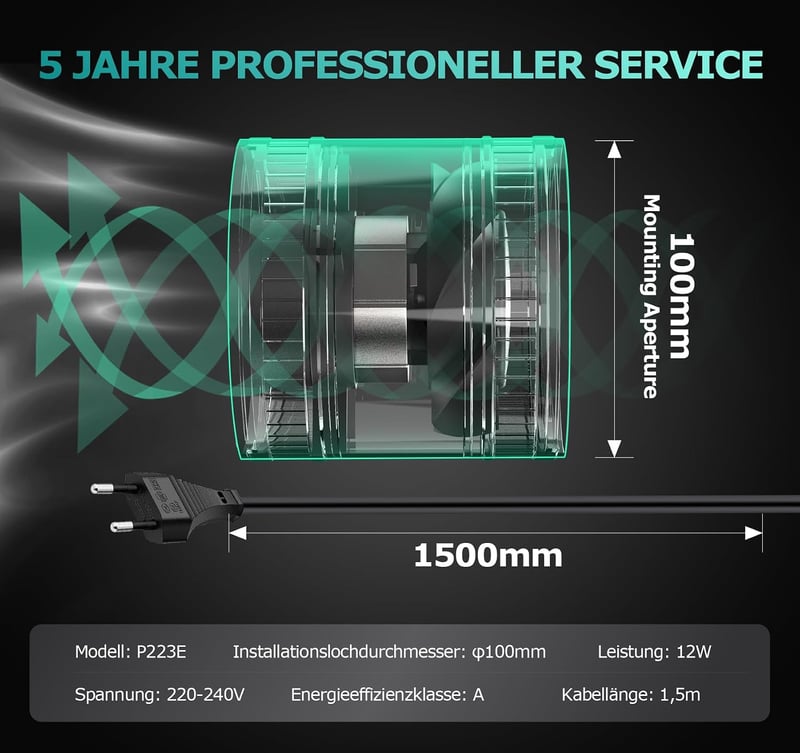 BUMSOU 100 mm állítható fordulatú csőventilátor 145 m3/h csendes inline elszívó dupla golyóscsapággyal fekete üvegház sátor garázs WC-hez