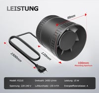 BUMSOU 100mm Csatornaventillátor Csendes Dupla Golyóscsapágy 32dB 130m³/h 7