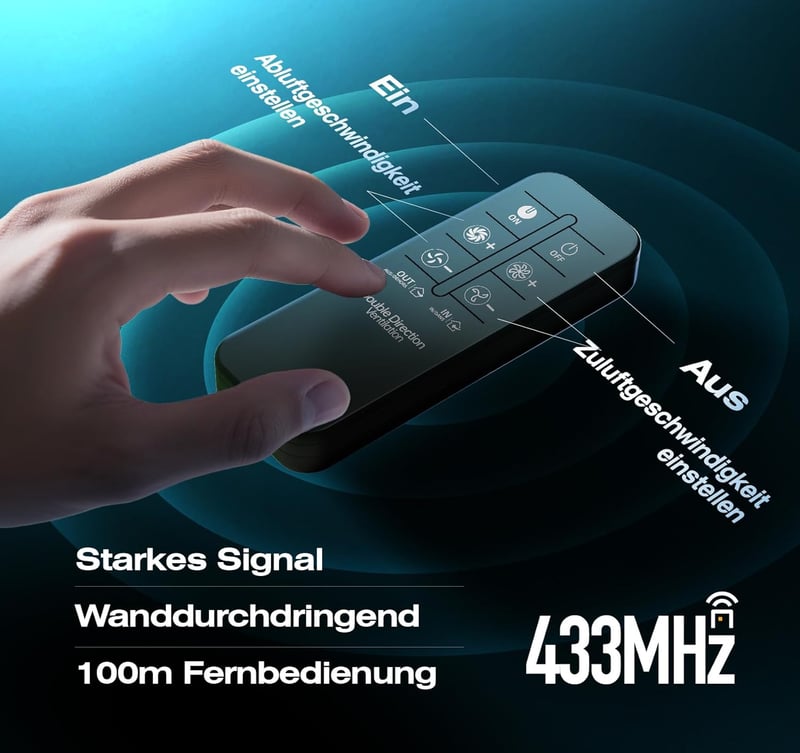 BUMSOU 100mm Kétirányú Csatornaventilátor 6 Fokozat Távirányítóval