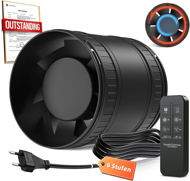 BUMSOU 100mm Kétirányú Csatornaventilátor 6 Fokozat Távirányítóval