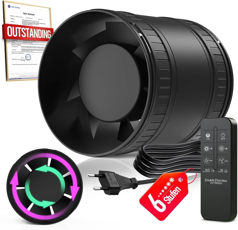 BUMSOU 100mm Kétirányú Csatornaventilátor 6 Fokozat Távirányítóval