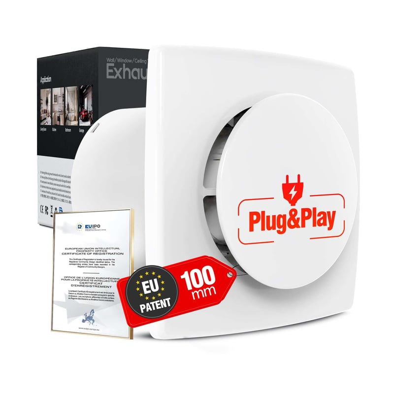 BUMSOU Tichý kúpeľňový ventilátor 100 mm - 130 m³/h, výkonné vetranie, IPX4, energeticky úsporný odsávací ventilátor do kúpeľne, kuchyne, garáže, pivnice