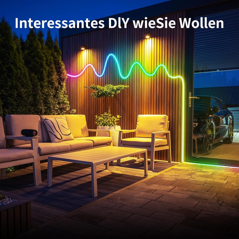 BUNACET Neon LED Szalag 16m RGB+IC Színváltós Vízálló IP65 Hajlékony Szilikon LED Csík Távirányítóval Beltéri Kültéri 2x8m