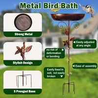 Burbesthete Adăpătoare pentru Păsări de Grădină, Stație 2 în 1 de hrănire și baie pentru păsări din metal, cu bază cu 5 gheare, Decor pentru terasă și grădină exterioară 3