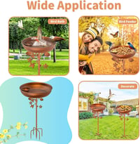 Burbesthete Adăpătoare pentru Păsări de Grădină, Stație 2 în 1 de hrănire și baie pentru păsări din metal, cu bază cu 5 gheare, Decor pentru terasă și grădină exterioară 8