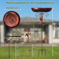 Burbesthete Adăpătoare pentru Păsări de Grădină, Stație 2 în 1 de hrănire și baie pentru păsări din metal, cu bază cu 5 gheare, Decor pentru terasă și grădină exterioară 2