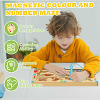 Magnetické bludisko BURMONG s dinosaurami, vzdelávacia hračka typu busy board, montessori drevená hračka pre deti od 3, 4, 5 a 6 rokov, triediaca hra na učenie čísel a farieb 4