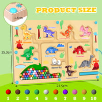 Magnetické bludisko BURMONG s dinosaurami, vzdelávacia hračka typu busy board, montessori drevená hračka pre deti od 3, 4, 5 a 6 rokov, triediaca hra na učenie čísel a farieb 7