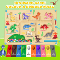 Magnetické bludisko BURMONG s dinosaurami, vzdelávacia hračka typu busy board, montessori drevená hračka pre deti od 3, 4, 5 a 6 rokov, triediaca hra na učenie čísel a farieb 3