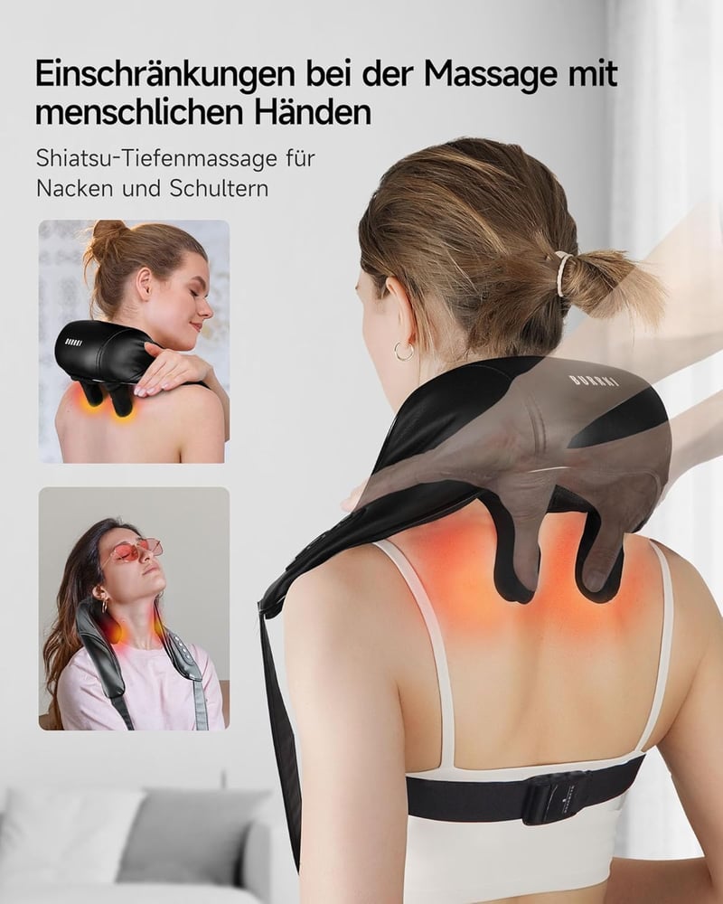 Burrki 4D Shiatsu nyakmasszírozó fűtéssel, elektromos vállmasszírozó fájdalomcsillapításhoz