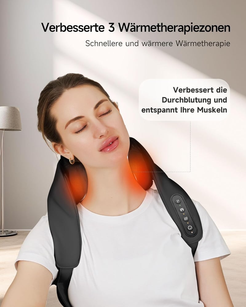 Burrki 4D Shiatsu nyakmasszírozó fűtéssel, elektromos vállmasszírozó fájdalomcsillapításhoz