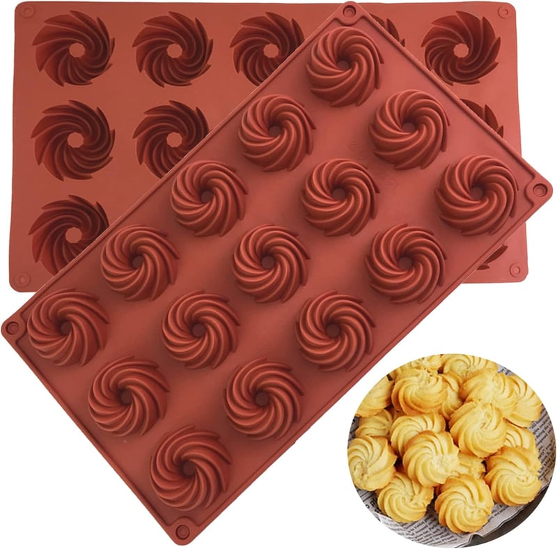 Bustlwor 2 db Mini Bundt Sütőforma Szilikon 15 Lyukú Muffin Cupcake Brownie Sütemény Pudding Barna