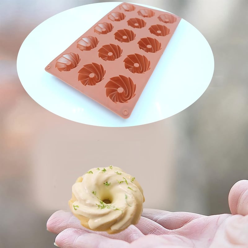 Bustlwor 2 db Mini Bundt Sütőforma Szilikon 15 Lyukú Muffin Cupcake Brownie Sütemény Pudding Barna
