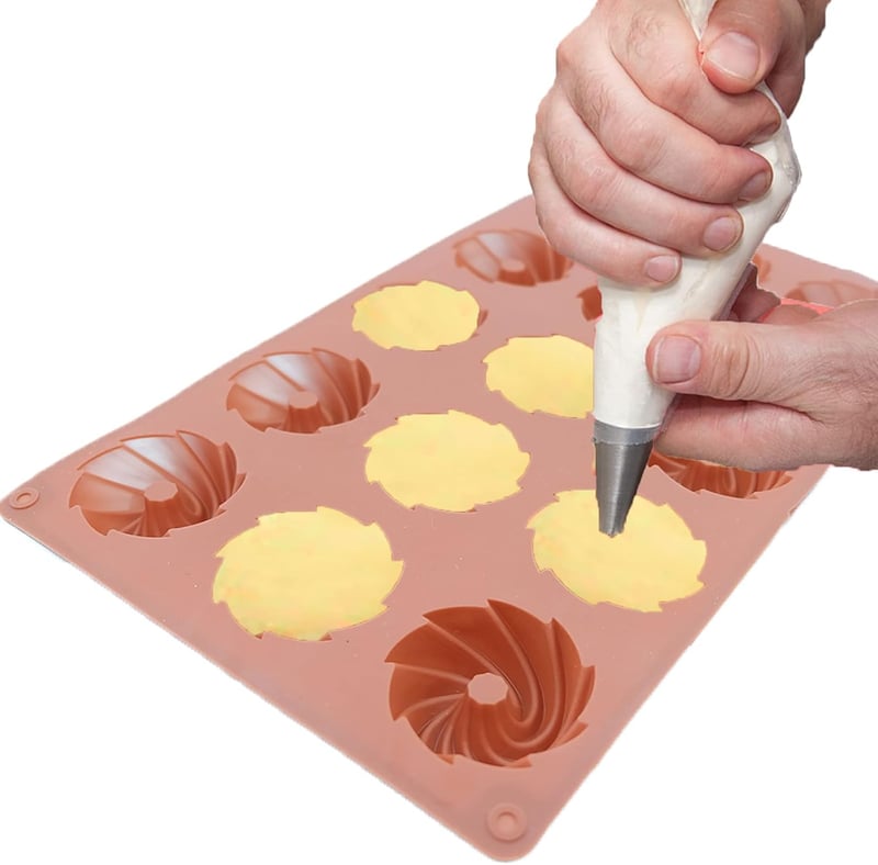 Bustlwor 2 db Mini Bundt Sütőforma Szilikon 15 Lyukú Muffin Cupcake Brownie Sütemény Pudding Barna