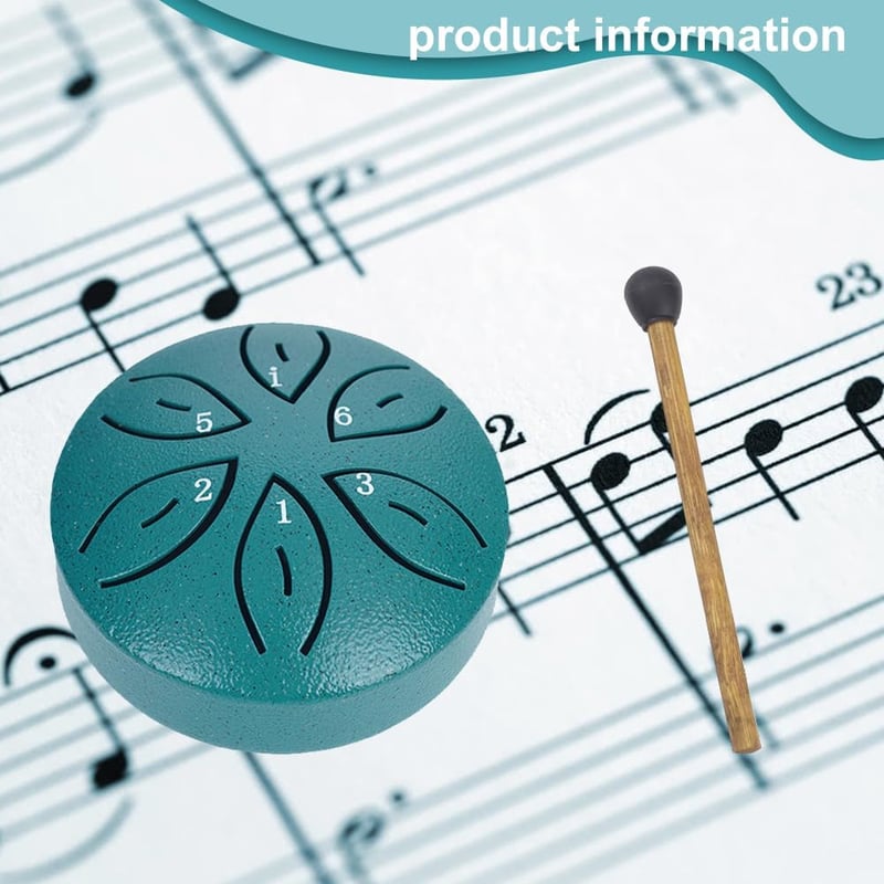 Butyeak Mini Tongue Drum - 6 Hangú Kézidob Szénacélból, 8 cm Átmérőjű Handpan Ütőhangszer Meditációhoz, Jógához, Zöld Színben