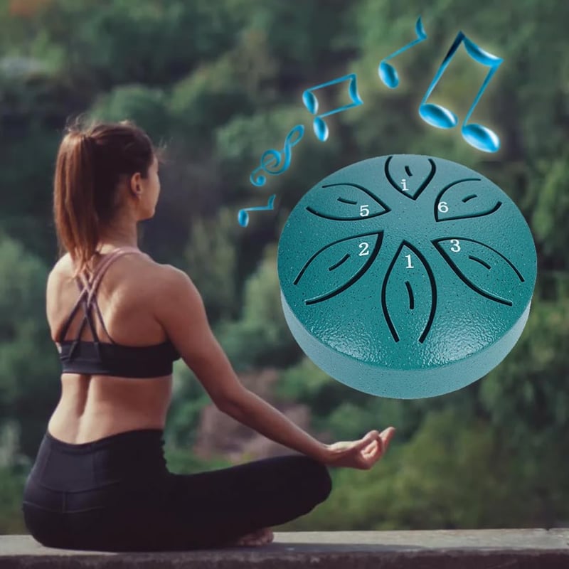 Butyeak Mini Tongue Drum - 6 Hangú Kézidob Szénacélból, 8 cm Átmérőjű Handpan Ütőhangszer Meditációhoz, Jógához, Zöld Színben