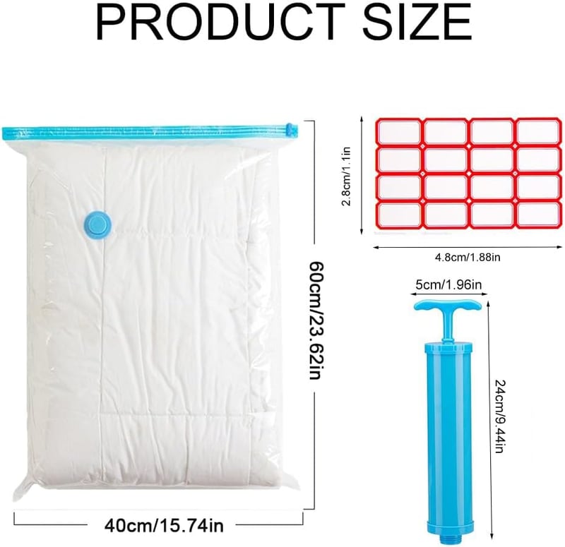 Butyeak Vákuumos Tárolózsák Pumpával - 40x60 cm Újrahasználható Tömörítő Zsák Ruhákhoz, Piros, 4 db Szett Címkékkel