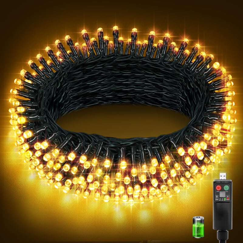 Buudala LED svjetlosni niz vanjski unutarnji 10 m 100 LED topla bijela USB punjiva baterija 8 načina rada timer vodootporna božićna rasvjeta za vrt drvce vjenčanje