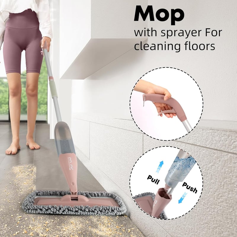 BUUROOHM Spray Mop 360° Forgó Fej, Mosható Mikroszálas Takarítórongy, Vödör Nélküli Padlótisztítás