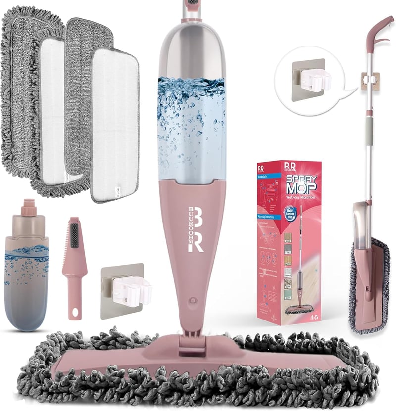 BUUROOHM Spray Mop 360° Forgó Fej, Mosható Mikroszálas Takarítórongy, Vödör Nélküli Padlótisztítás