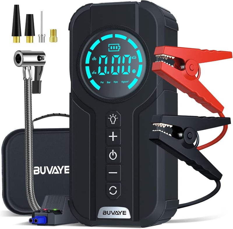 BUVAYE 4000A Autó Indító Kompresszor 150PSI 12V Hordozható Akkumulátor Booster