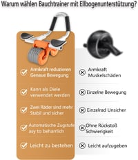 buvyuotu Hasizom Roller Könyöktámasztással és Automatikus Visszarugózással, Hasizom Edzőgép Páros Kerekekkel - orange 6