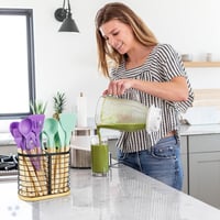 buysigo Fekete Rozsdamentes Evőeszköz Tartó Fa Alappal, 2 Rekeszes Konyai Szervező 7