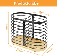 buysigo Fekete Rozsdamentes Evőeszköz Tartó Fa Alappal, 2 Rekeszes Konyai Szervező 2