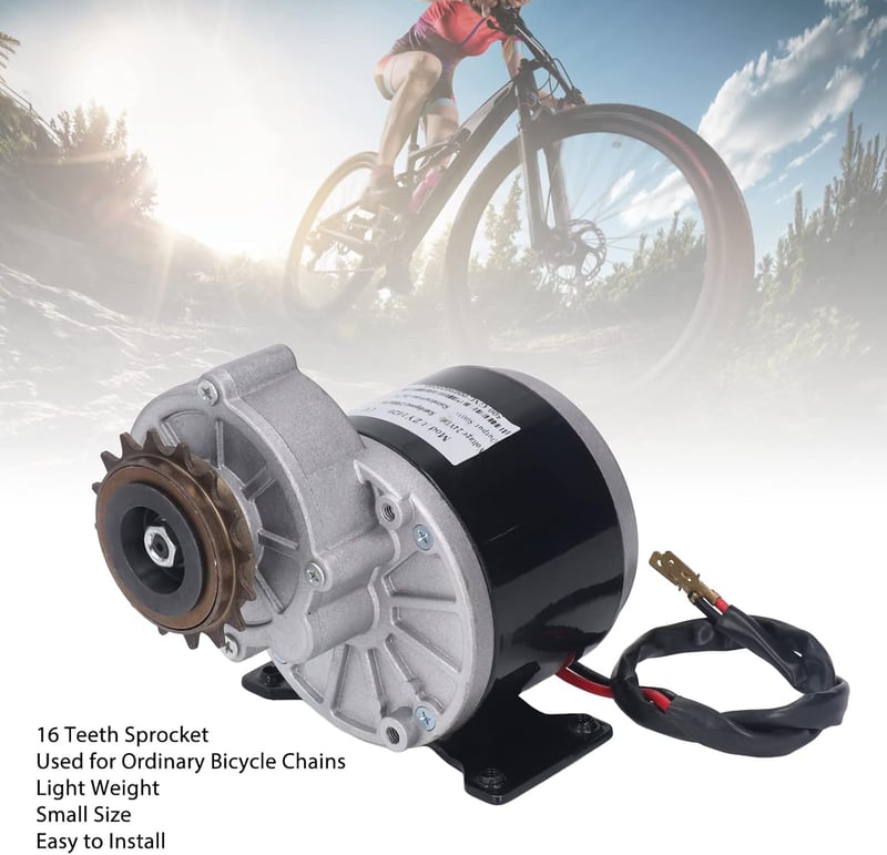 BuyWeek 24V 500W Fogaskerék Motor - Alumínium Reduktoros Elektromos Motor Nagy Nyomatékkal, 16 Fogú Lánckerékkel Elektromos Kerékpárokhoz, R