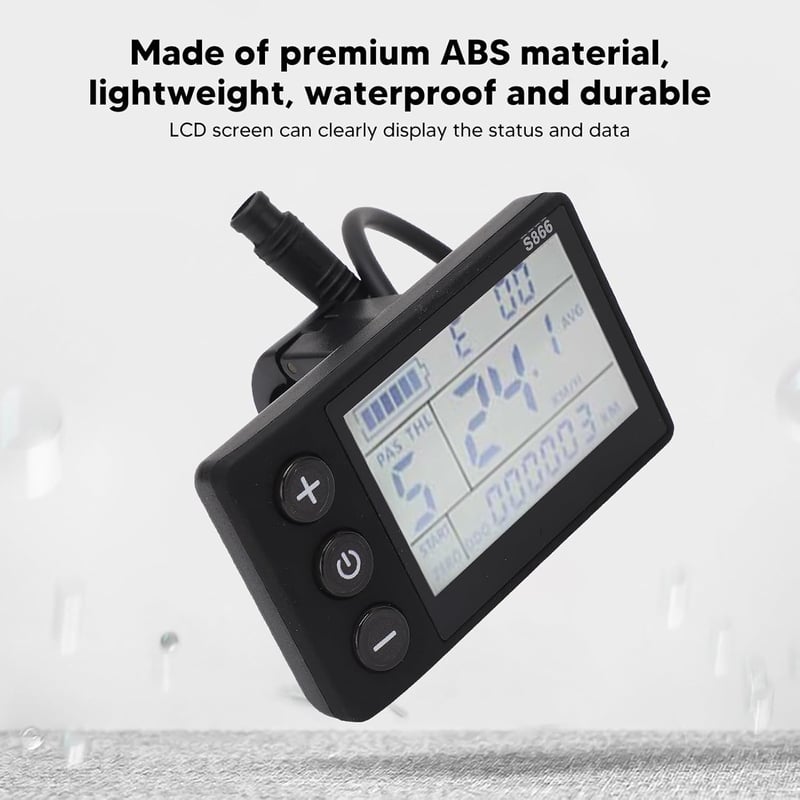BuyWeek LCD Kijelző Elektromos Kerékpárhoz - 6P Vízálló Sebességmérő Panel, IP65 Védelem, 24-60V Kompatibilis, Háttérvilágítással, Fekete