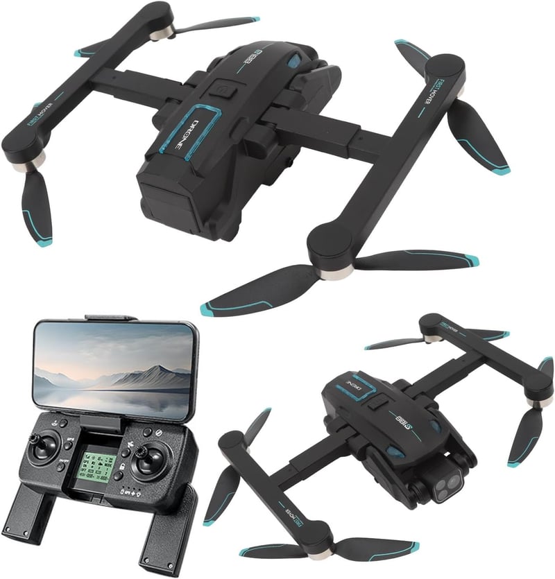 BuyWeek Mini Drón 8K 180° Dupla Kamerával - GPS WiFi Quadcopter Akadálykerüléssel, 8 LED Világítással, Kefe Nélküli Motorral
