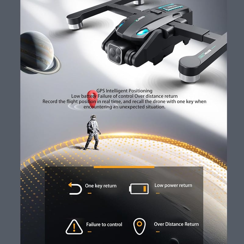 BuyWeek Mini Drón 8K 180° Dupla Kamerával - GPS WiFi Quadcopter Akadálykerüléssel, 8 LED Világítással, Kefe Nélküli Motorral