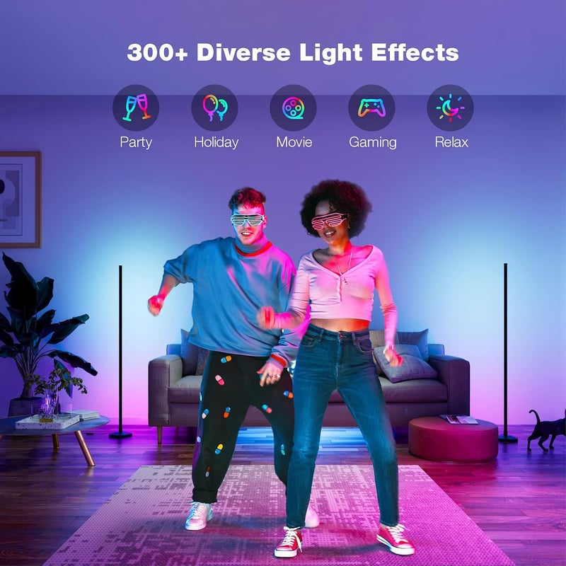 Buyya 165,5 cm LED álló lámpa RGB távirányítóval, app vezérléssel, színváltó, dimmelhető, zeneszinkron