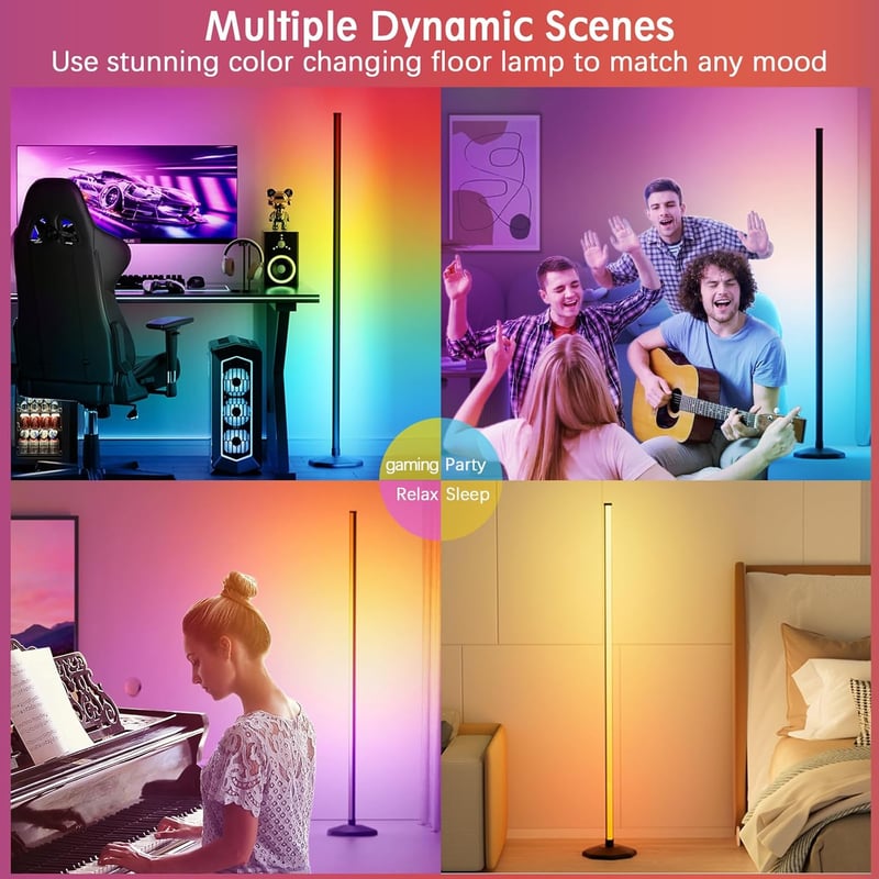 Buyya 165,5 cm LED álló lámpa RGB távirányítóval, app vezérléssel, színváltó, dimmelhető, zeneszinkron