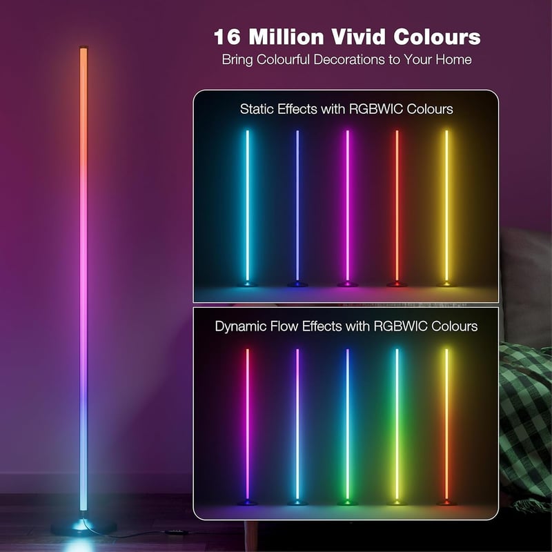 Buyya 165,5 cm LED álló lámpa RGB távirányítóval, app vezérléssel, színváltó, dimmelhető, zeneszinkron