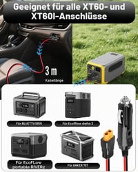 BUZUYIWAR 12V/24V DC adaptér XT60 nabíjací kábel do auta 3M pre EcoFlow Delta 2 3 Max Bluetti EB55 Anker 757 767 Solix C200 C300 C1000 nabíjacia stanica 2