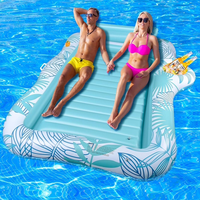 BuzzoXerex dupla felfújható vízhinta matrac fejtámasszal és italtartóval - zöld - 210x130 cm
