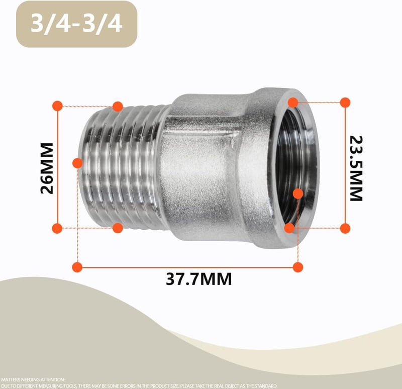 Bwintech 2 db 3/4" BSP Menetes Rozsdamentes Acél Átalakító - Hatlapfejű Szűkítő Csatlakozó Gáz és Folyadék Vezetékekhez