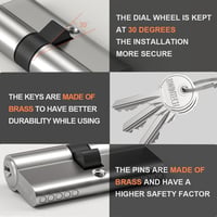 Bwintech 30/30 mm Euro hengerzár 60 mm kulccsal, nikkelezett, biztonsági zárfej 5