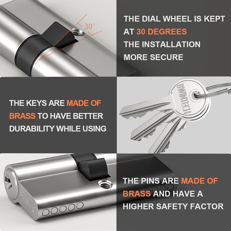 Bwintech 30/30 mm Euro hengerzár 60 mm kulccsal, nikkelezett, biztonsági zárfej