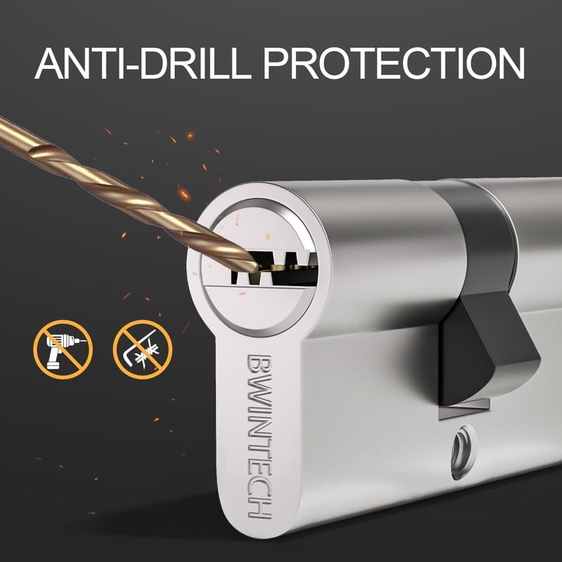 Bwintech 45/55 mm Euro Hengerzár 100 mm Satin Nikkel Biztonsági Cilinderzár 5 Kulccsal