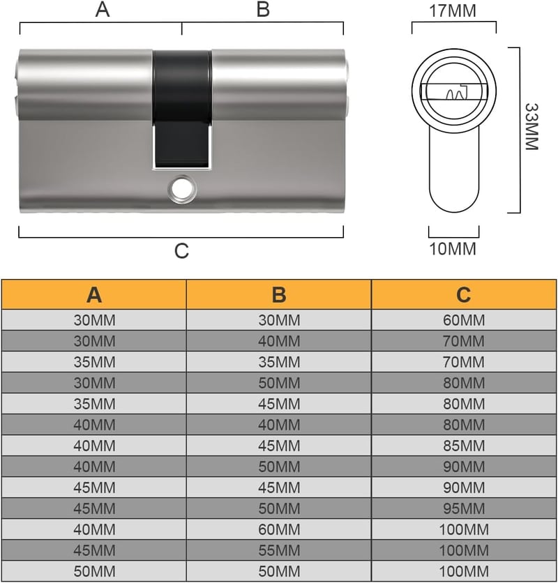 Bwintech 45/55 mm Euro Hengerzár 100 mm Satin Nikkel Biztonsági Cilinderzár 5 Kulccsal
