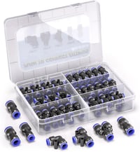 Bwintech 46 részes 6mm-es pneumatikus gyorscsatlakozó készlet - egyenes/könyök/T/elosztó és 4-6.4-8.6-8mm-es szűkítő csatlakozók PU/nylon/PE 1