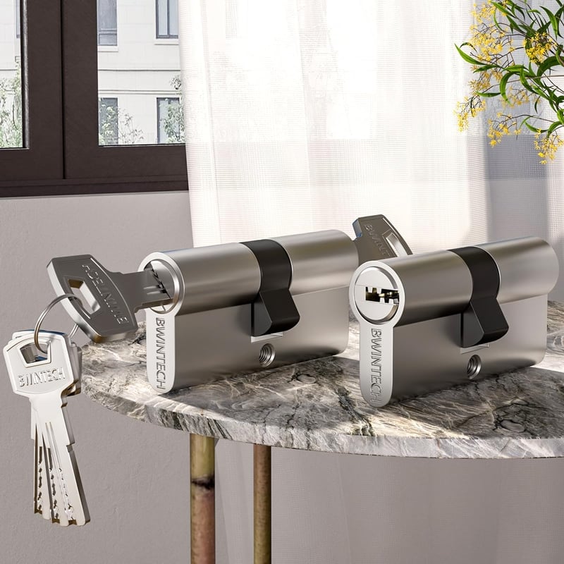 Bwintech 60mm (30/30) Euro Hengerzár - Nikkel-Cink Ötvözet Ajtózár 8 Dimple Kulccsal, Magas Biztonság Fa, UPVC és Bejárati Ajtókhoz