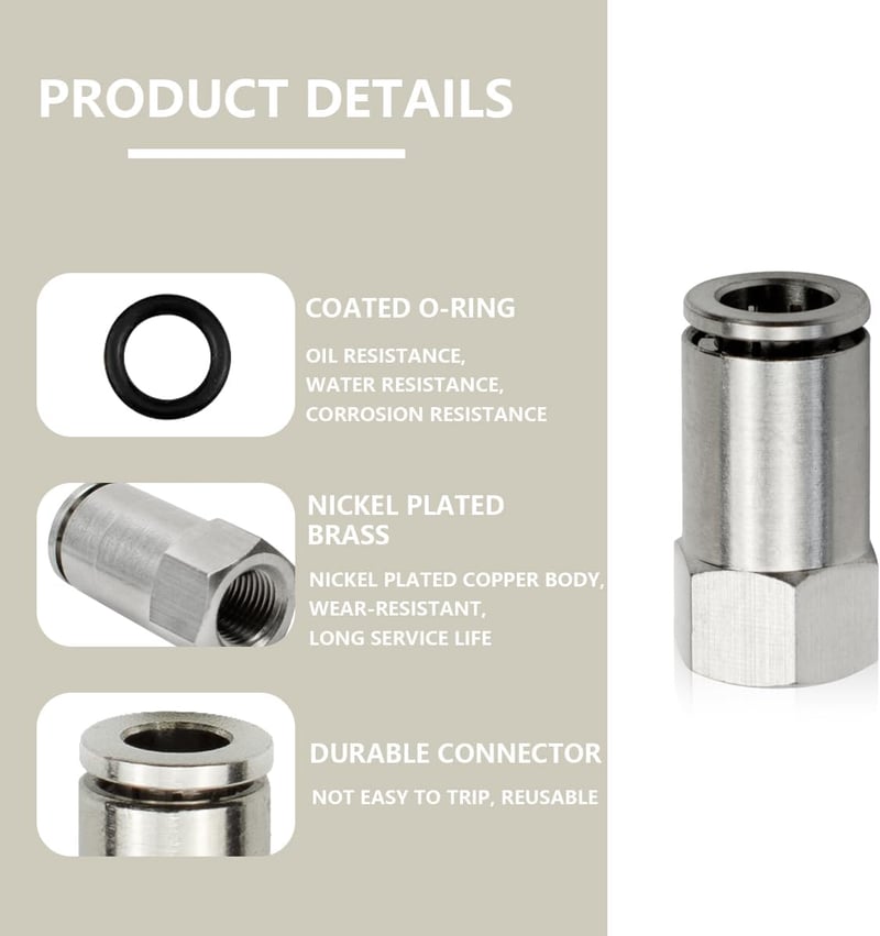 Bwintech Egyenes Pneumatikus Gyorscsatlakozó Készlet - 5 db Nikkelezett Sárgaréz, 8mm Tömlő x 1/4" BSP Menetes, Ipari Automatizáláshoz