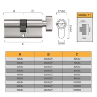 Bwintech Euro cylindrická vložka 90 mm (45T/45) s gombíkom a 5 kľúčmi – saténový nikel 2
