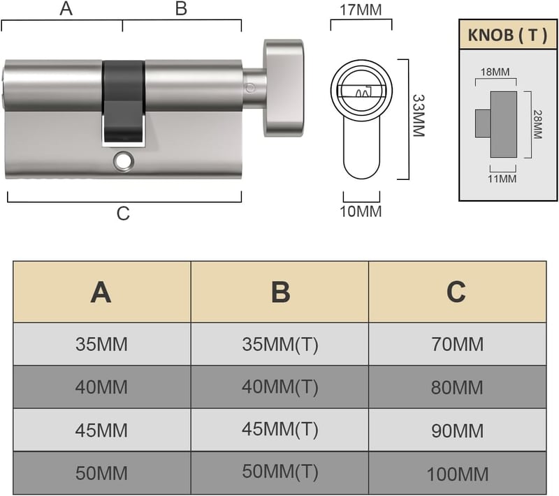 Bwintech Nikkel-Cink Hengerzár 60mm Kulcsos Ajtózár 30+30