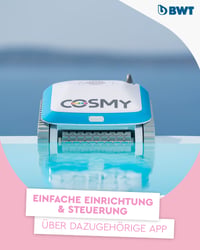 Robot de curățare piscină BWT Cosmy 200 – ușor și compact, pentru piscine de până la 10 m lungime, curăță podeaua, pereții și linia apei, cu control prin aplicație 6