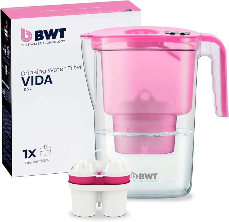Cană filtrantă BWT Vida 2,6 L roz, cu 1 cartuș de filtrare cu magneziu inclus